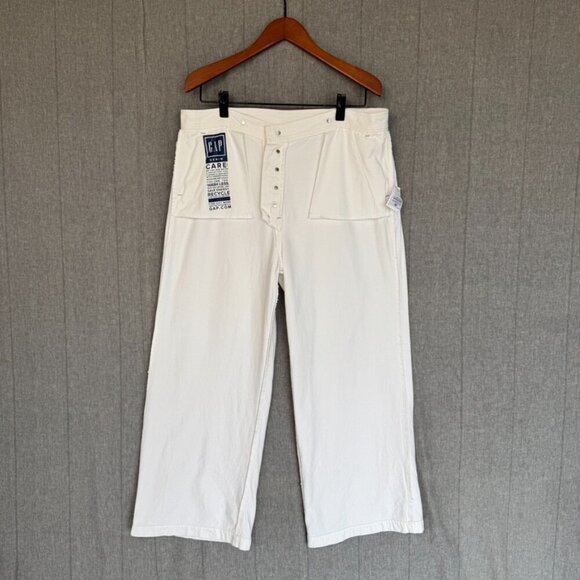 Gap White Ecru High Waist Wide-Leg Suspender Jeans With Washwell Size 16 Short - Picture 10 of 17